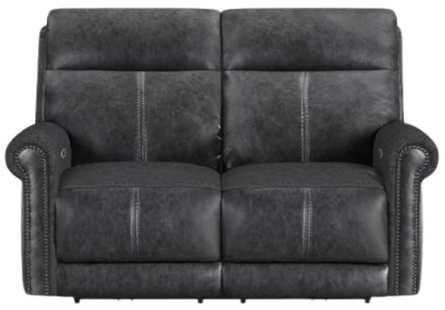 Flexsteel® Alexander Weathered Gray Leather Power Reclining Loveseat with Power Headrest and Lumbar-3