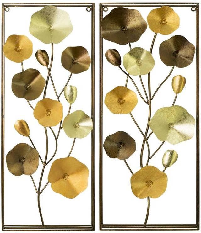 Classy Art 2-Piece Brown/Gold/White Flower Panels Wall Decor Set-0