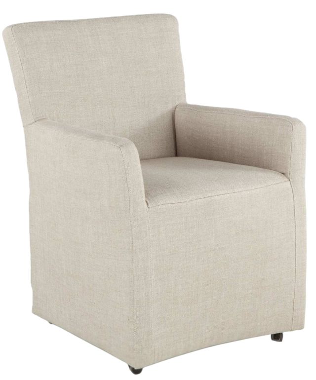Home Trends & Design Upholstered Dining Off-White Linen Peabody Arm Chair-0