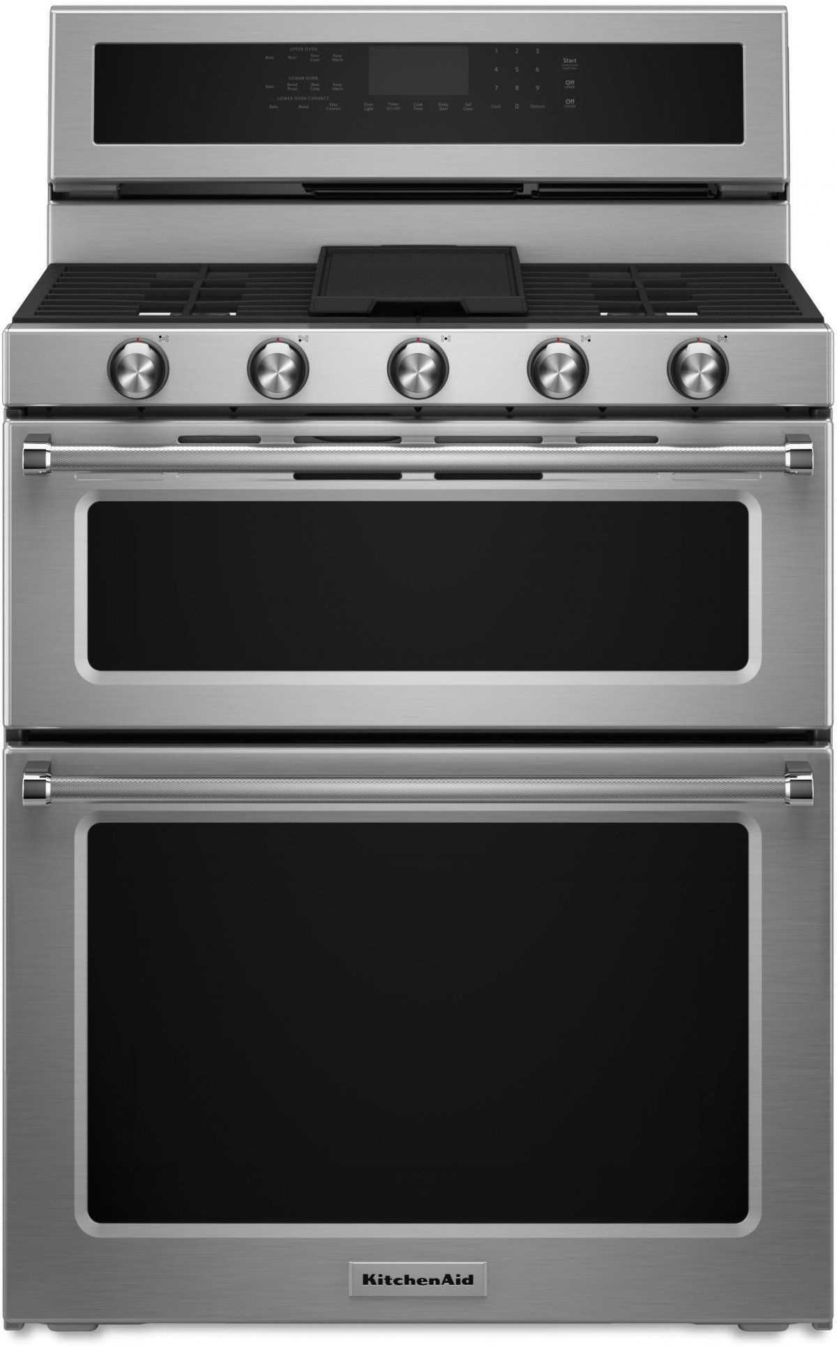 KitchenAid® 30" Stainless Steel Freestanding Dual Fuel Double Oven Range