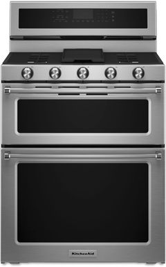 KitchenAid® 30" Stainless Steel Free Standing Dual Fuel Double Oven Range