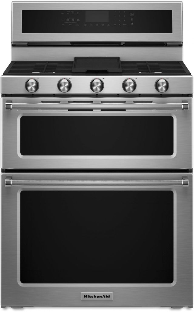 KitchenAid® 30" Stainless Steel Free Standing Dual Fuel Double Oven Range
