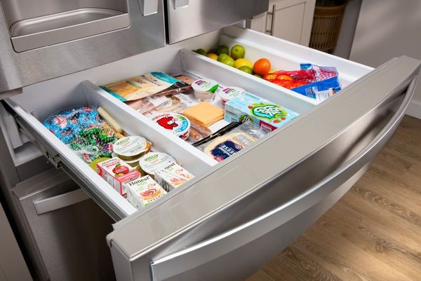 Fresh produce inside a Whirlpool refrigerator