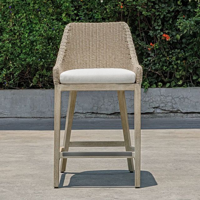 Uttermost® Paloma Cerused Wheat/Oatmeal Wicker Indoor-Outdoor Counter Stool with Cushion-1