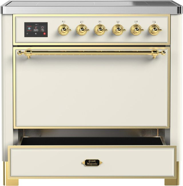 Ilve® Majestic III 36" Antique White Pro Style Induction Range with Solid Door and Brass Trim-3