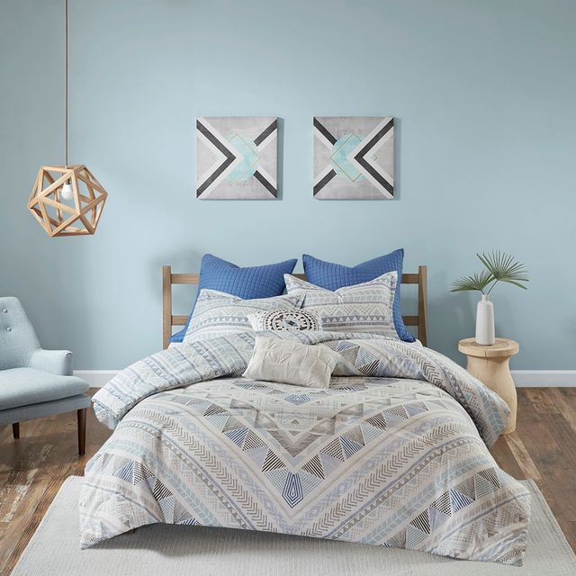 Olliix by Urban Habitat 7 Piece Blue King/California King Rochelle Cotton Reversible Duvet Cover Set-4
