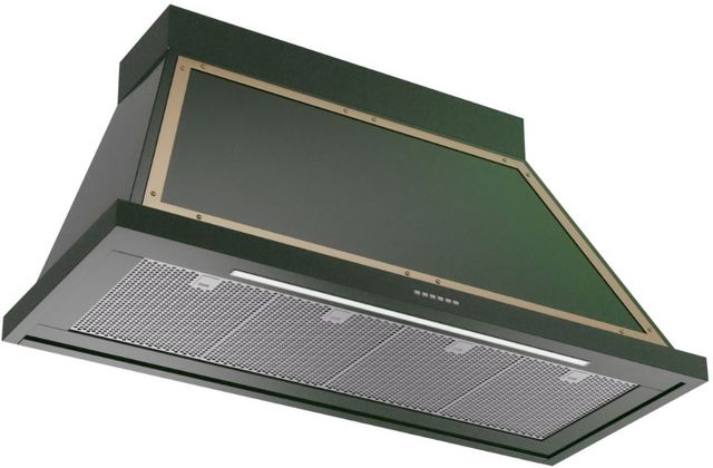 Ilve® Nostalgie II Noblesse 48" Emerald Green Wall Mounted Range Hood with Brass Trim-1