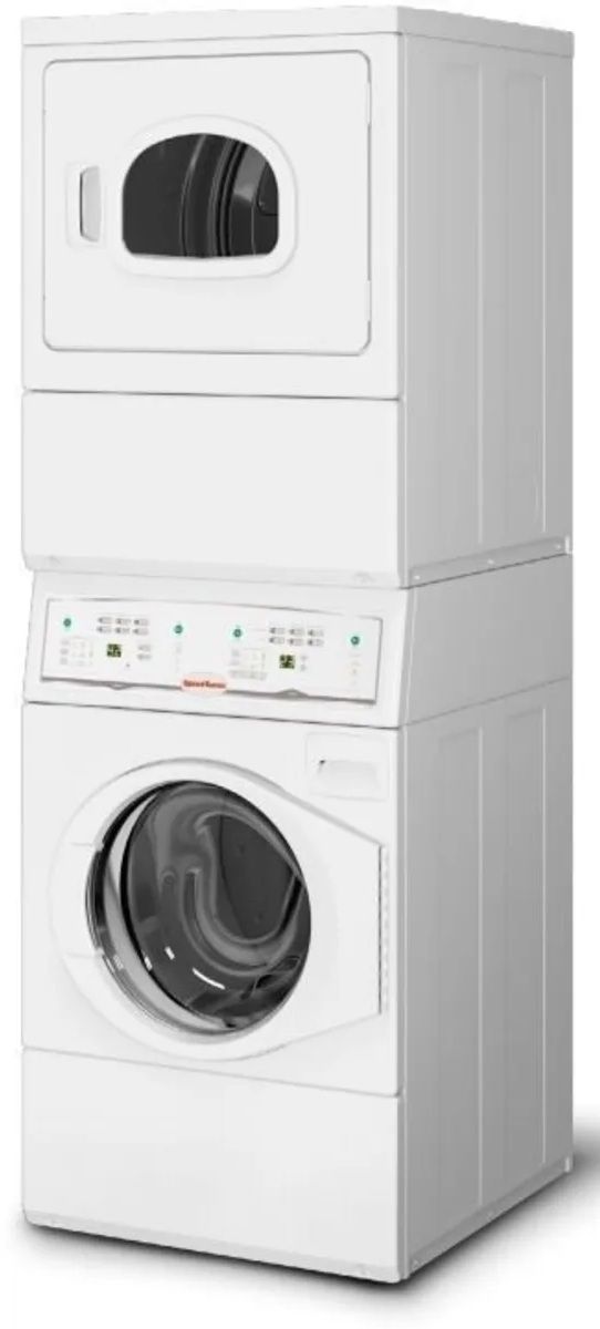 Speed Queen® Commercial White Coin Drop Gas Stack Laundry, 3.42 Cu. Ft. Washer, 7 Cu. Ft. Dryer-1