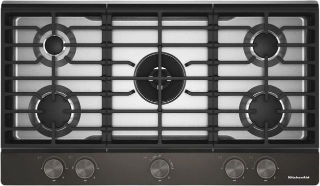 KitchenAid® 36" Black Ore Gas Cooktop with 5 Burners, Integrated Wok Grate and Backlit Knobs-0