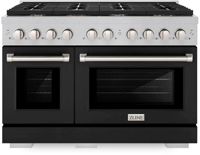 ZLINE Paramount 48" Satin Stainless Steel Pro Style Dual Fuel Range with Black Matte Door-0