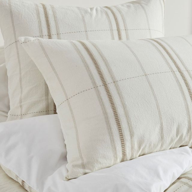 Olliix by Clean Spaces Hollis 5 Piece Organic Cotton Yarn Dyed Oversized Taupe and Ivory King/California King Comforter Cover Set-4
