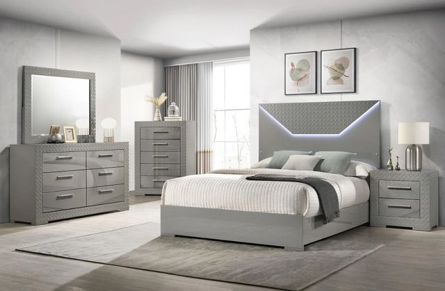 Coaster® Ives 5-Piece Gray High Gloss King Panel Bedroom Set-1