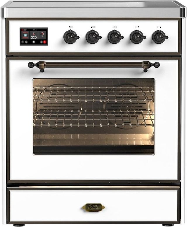 Ilve® Majestic III 30" White Pro Style Induction Range with Triple Glass Door and Burnished Trim-0