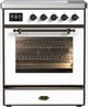 Ilve® Majestic III 30" White Pro Style Induction Range with Triple Glass Door and Burnished Trim-0