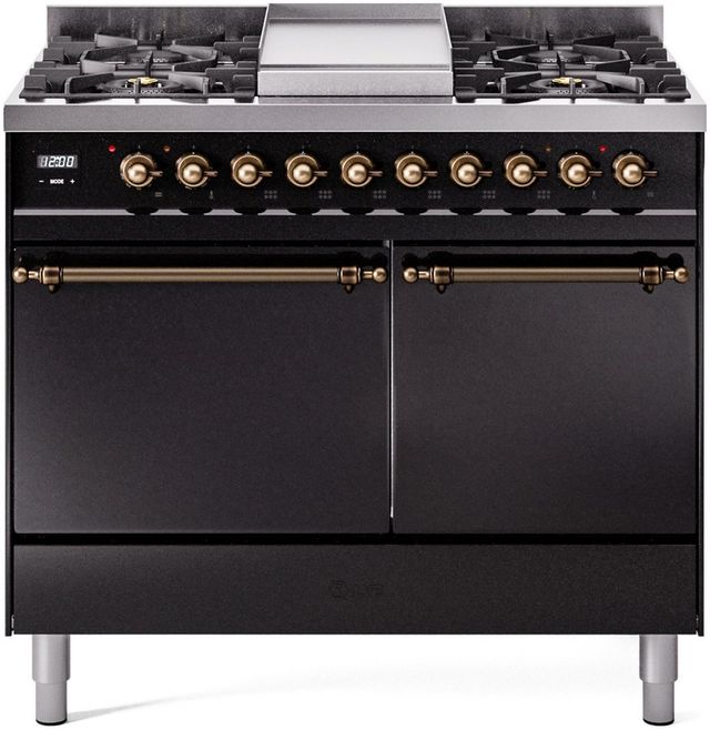 Ilve® Nostalgie II Series 40" Glossy Black Pro Style Dual Fuel Range-0