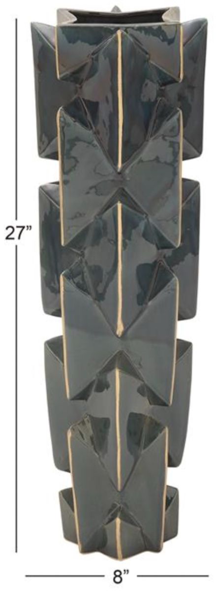 Deco Marche Teal Faceted Vase with Gold Accents-3