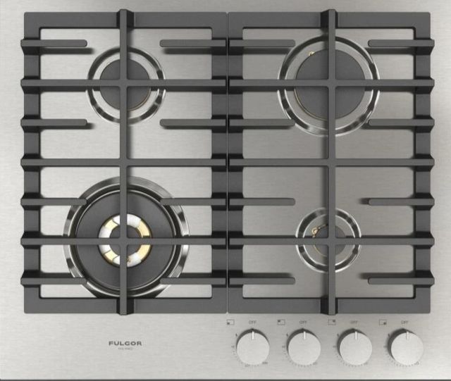 Fulgor Milano Matteo 400 Series 24" Brushed Stainless Steel Gas Cooktop with Polished Brass Burners-0
