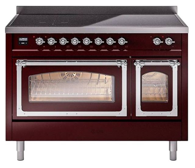 Ilve® Nostalgie II Noblesse 48'' Burgundy Pro Style Induction Range with Chrome Trim-0