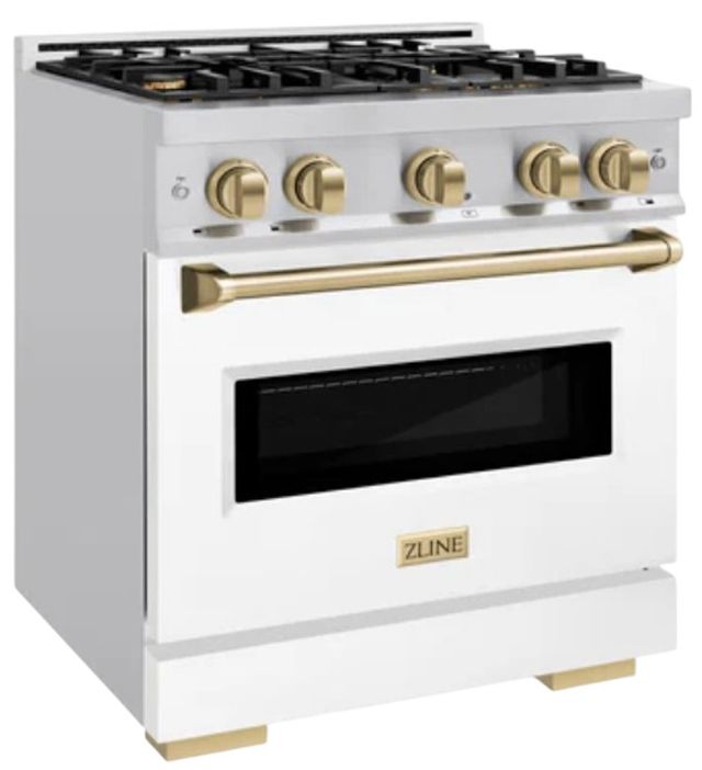 ZLINE Classic Autograph Edition 30" Stainless Steel Pro Style Gas Range with White Matte Door and Champagne Bronze Accents-2