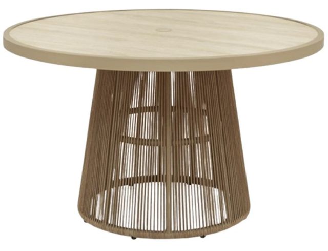 Clearance Signature Design by Ashley® Orchard Beach 5-Piece Beige Wicker/Wooden Outdoor Dining Set-1