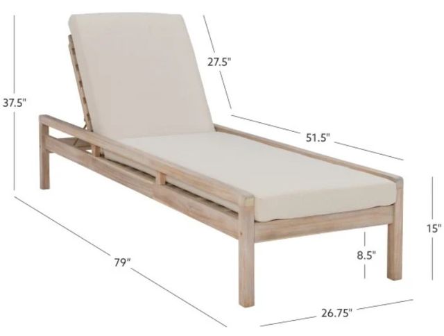 Linon Svana Beige/Natural Fabric/Wood Outdoor Chaise Lounger-2