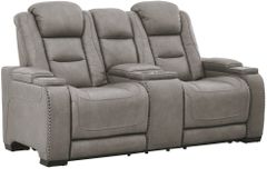 Signature Design by Ashley® The Man-Den Gray Power Reclining Loveseat with Adjustable Headrest