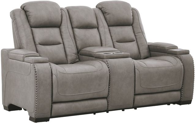 Signature Design by Ashley® The Man-Den Gray Power Reclining Loveseat with Adjustable Headrest-0