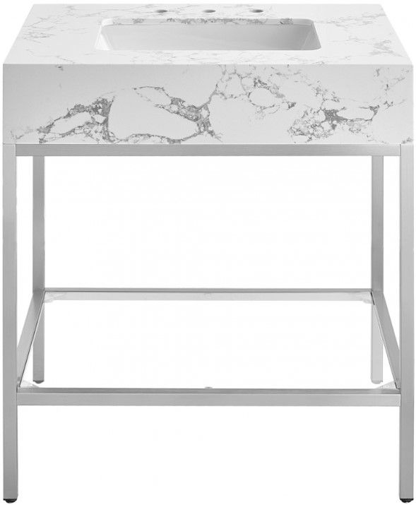 Meridian Furniture Marmo White/Brushed Chrome 30" Bathroom Vanity-2