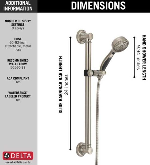 Delta Universal Showering Stainless 9-Setting ActivTouch® Hand Shower with Traditional Slide Bar/Grab Bar-4
