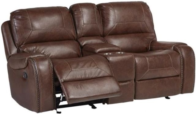Corinthian Furniture Wheeler Tobacco Manual Reclining Glider Loveseat with Console-1