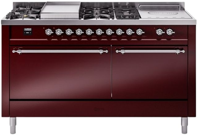 Ilve® Nostalgie II Series 60" Burgundy Pro Style Dual Fuel Range-0