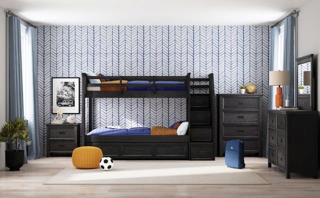 Elements International Hampton Kids Charcoal Youth Twin/Twin Bunk Bed with Staircase and Trundle-1