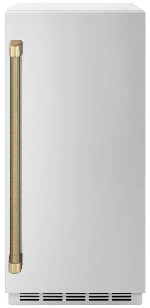 ZLINE Autograph Edition Touchstone 15" 75 lbs. Satin Stainless Steel Door with Champagne Bronze Helix Handle Clear Cube Ice Maker with Drain Pump-0