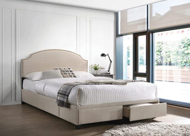 Coaster® Newdale Beige Upholstered Queen Storage Bed-1