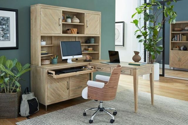 aspenhome® Maddox Biscotti Modular Corner Desk with Hutch-1