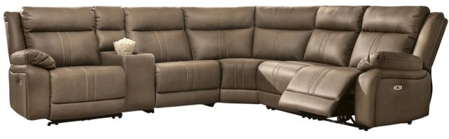 Signature Design by Ashley® Max-Momentum 6-Piece Biscotti Power Reclining L-Shape Sectional with Audio Console-0