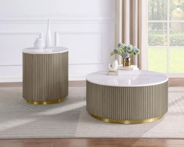 Coaster® Jason 2-Piece White Marble Coffee Table Set with Greige Base-1