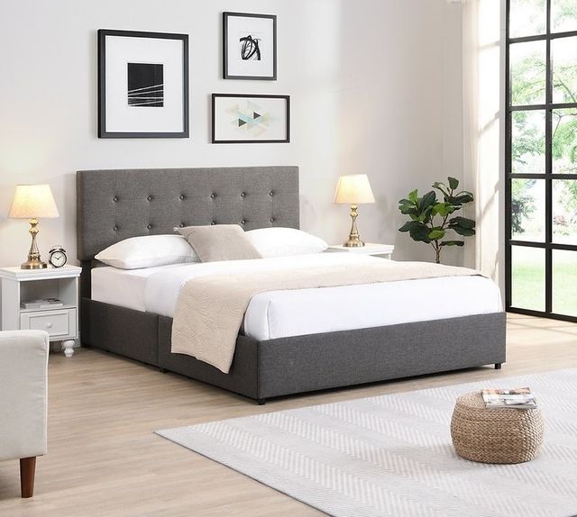 IFDC Dark Gray Youth Double Platform Storage Bed-2