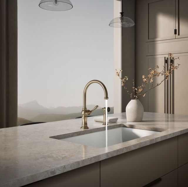 KOHLER® Artifacts® Vibrant Brushed Bronze Single-Handle Kitchen Sink Faucet with 2-Function Sprayhead-1