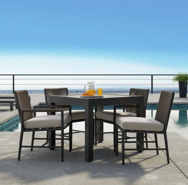 Sunset West Pietra Stone Gray Aluminum/Olefin Rope Outdoor Dining Arm Chair with Echo Ash Cushion-4