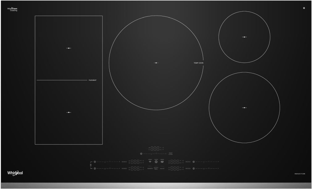 Whirlpool 36" Black/Stainless Steel Intelligent Induction Cooktop with Temp Cook™ Technology and WipeClean™ Coating