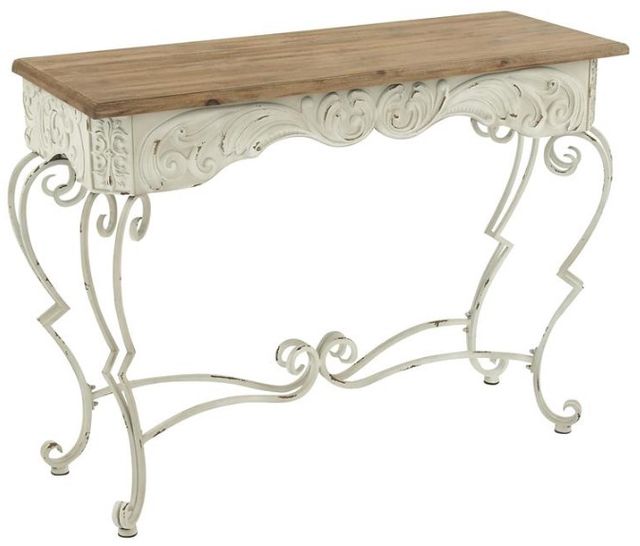 Deco Marche Brown Console Table with Scroll White Base-0