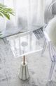 A & B Home Glass Top Square Side Table with White Marble Base -1
