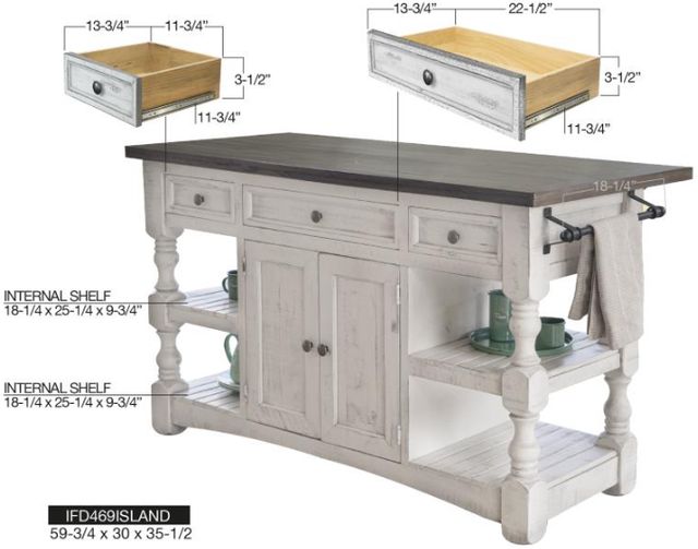 International Furniture Direct Stone Gray/Weathered White Kitchen Island-2