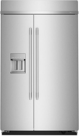 KitchenAid® 48" 29.4 Cu. Ft. PrintShield™ Stainless Steel Built-In Side-by-Side Refrigerator features Exterior Water and Ice Dispenser with Measured Fill Front view of the KitchenAid® 48" 29.4 Cu. Ft. PrintShield™ Stainless Steel Built-In Side-by-Side Refrigerator features Exterior Water and Ice Dispenser with Measured Fill