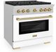 ZLINE Autograph Edition Paramount 36" Satin Stainless Steel Pro Style Dual Fuel Range with White Matte Door and Champagne Bronze Accents-2