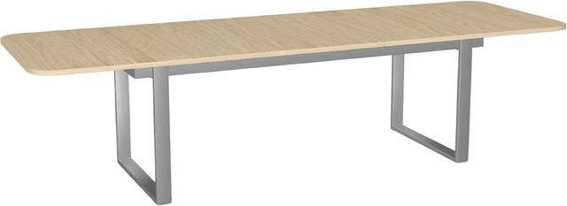 Amisco Customizable Burton 120" Rectangular Extendable Table with 1" White Oak Veneer Top, Radius Corners and 1 Leaf-1