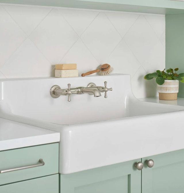 DXV Oak Hill® Brushed Nickel 2-Handle Wall Mount Bathroom Faucet with Cross Handles-1