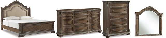 Signature Design by Ashley® Charmond 4-Piece Brown King Upholstered Sleigh Bed Set-0