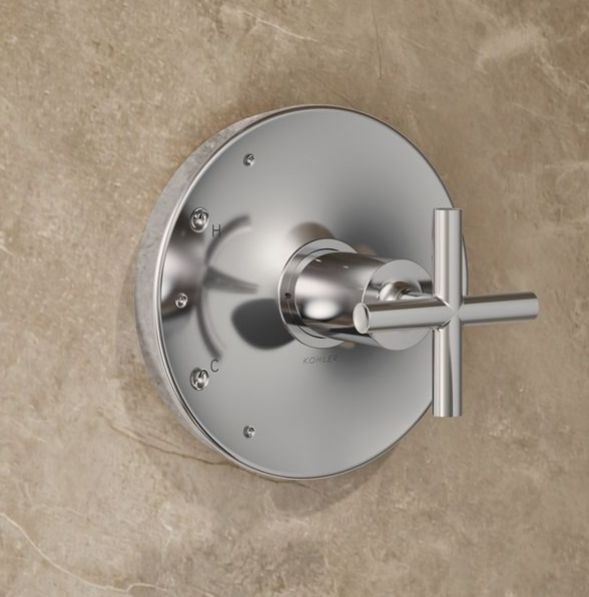 KOHLER® Purist® Rite-Temp® Polished Chrome Shower Trim Kit with Cross Handle-4